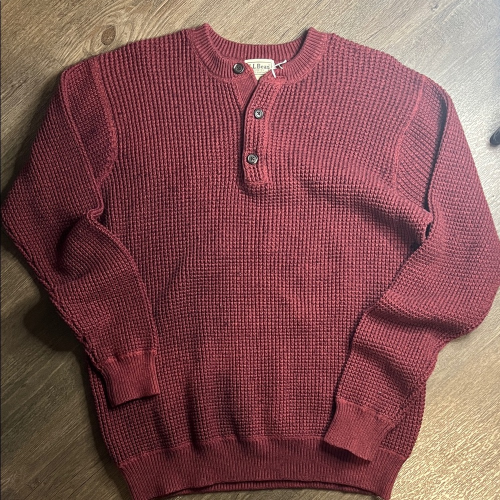 LL Bean  Men's Maroon Quarter button up Crewneck Sweater